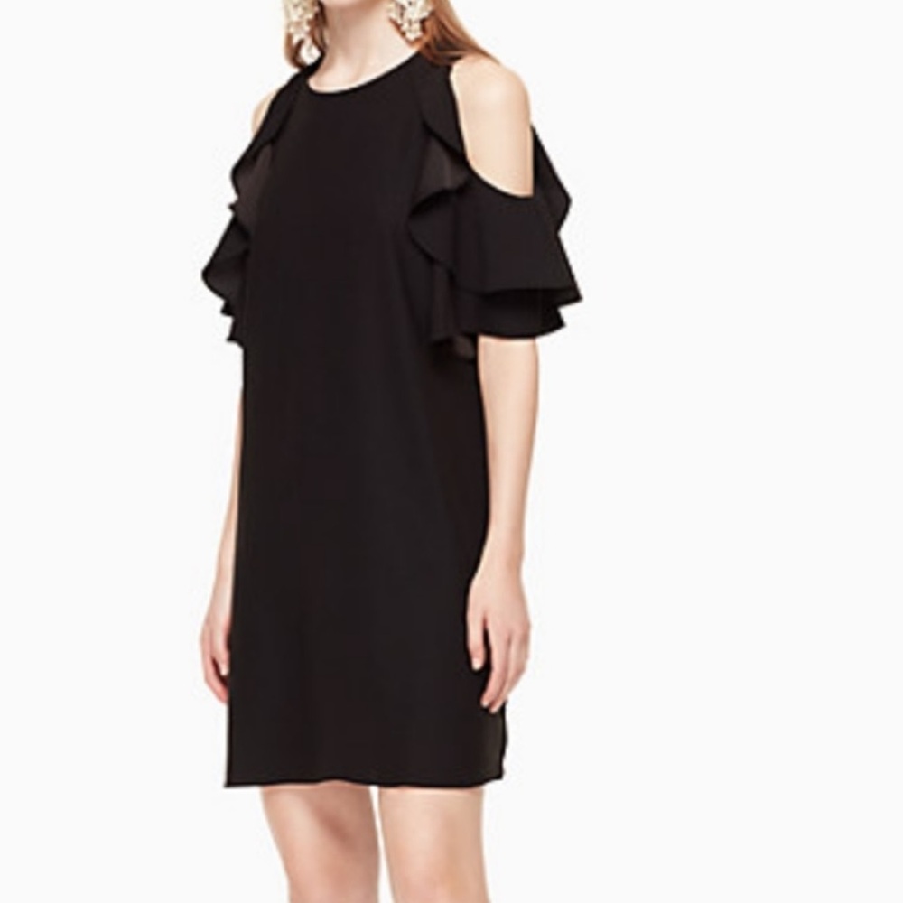 Kate Spade Black Ruffle Cold Shoulder Crepe Dress Large